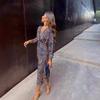 Moda Mujer Otoño Invierno Vestidos Casuales de Manga Larga con Cuello en V