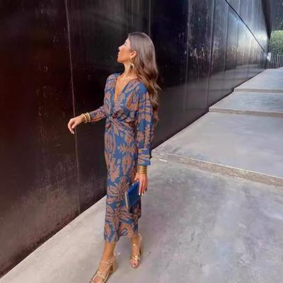 Women's Fashion Autumn Winter  Long Sleeve V-Neck Casual Dresses