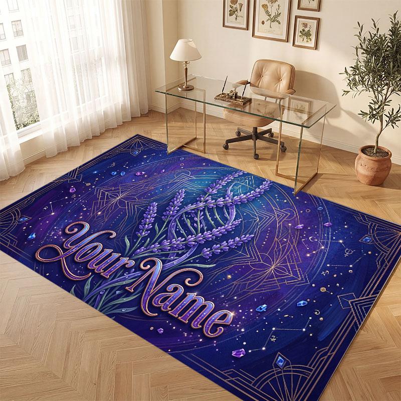 Fantasy Magic Theme Crystal Velvet Floor Rug Personalized Custom Name Text Warm Carpet Home Decoration