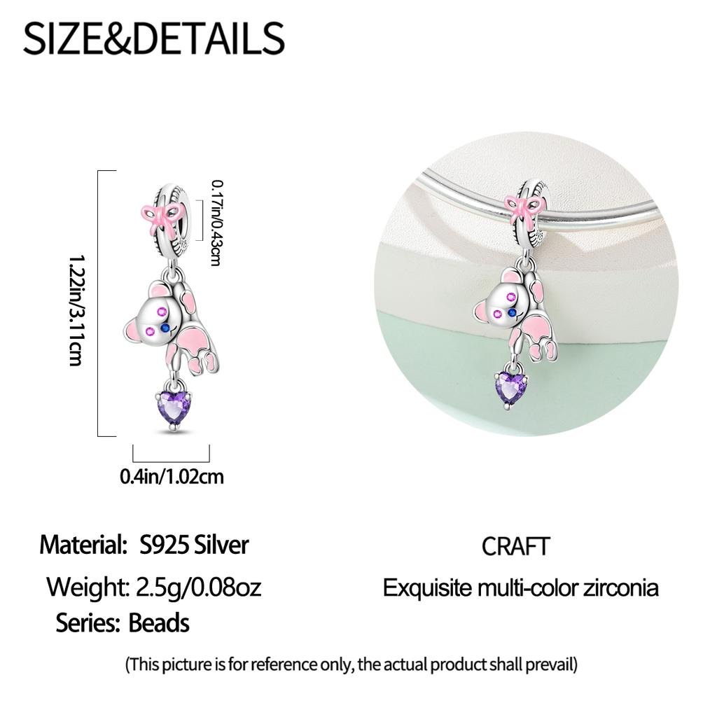 Original Charms Copper Pink Bear Pendant Beads Fit Bracelet Women Jewelry Making Diy Gift