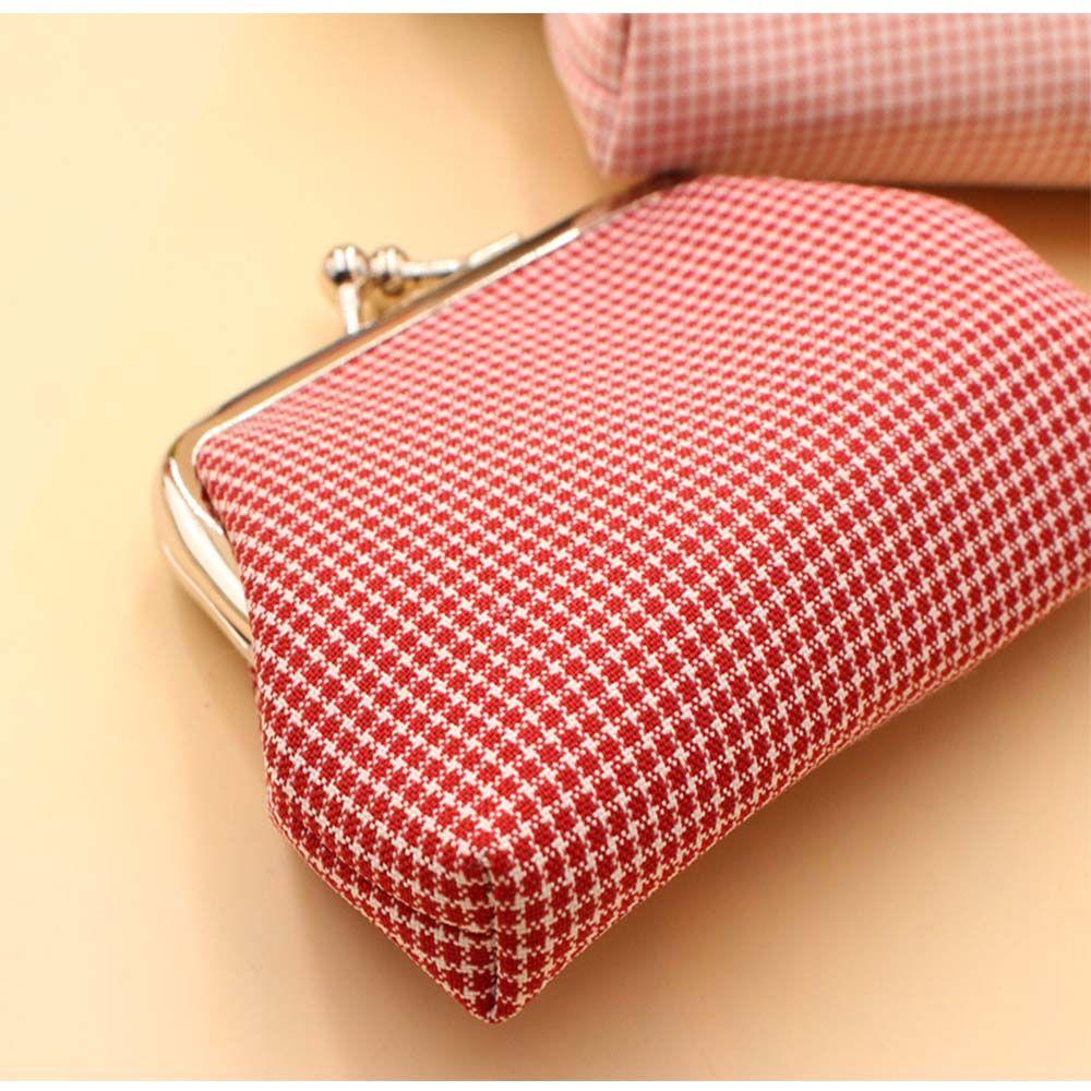 Cotton Handbag Girls Handmade  Pouch Retro Wallet Plaid Coin Purse Card Holder Buckle Small Purse
