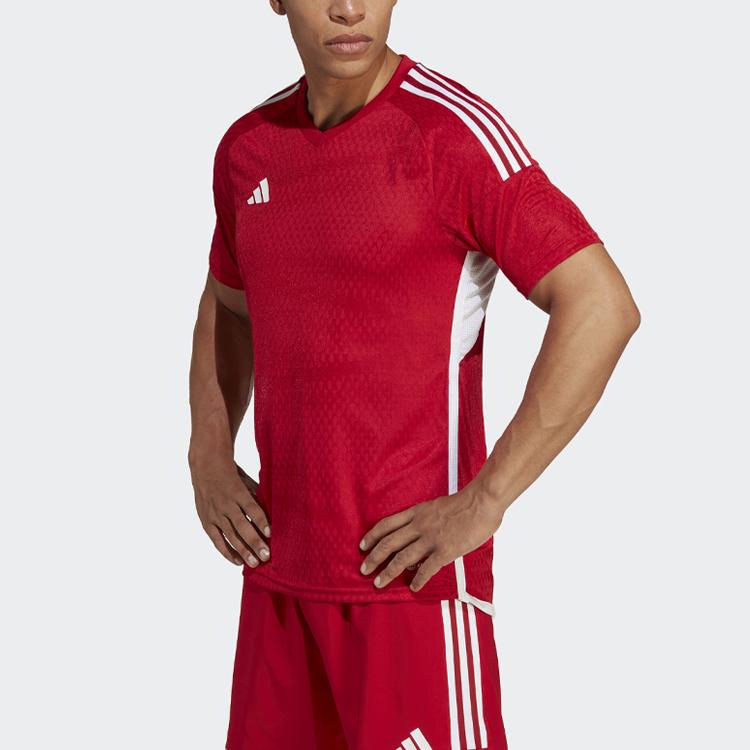 Adidas Tiro 23 Competition Striped Logo Print Crew Neck Short Sleeve Football Shirt Men Tops Red HL4712