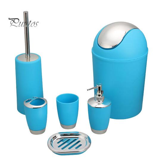 6Pcs/Set Kit de banheiro Loção Frasco de enxaguatório bucal Copo de escova de dentes Caixa de sabão Escova de vaso sanitário Lixeira Conjunto Organizador de artigos de higiene pessoal