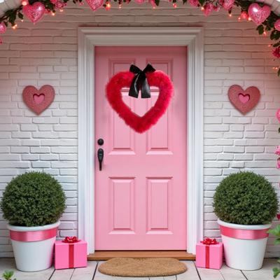 Guirlande de Cœurs de Saint-Valentin Bannière de Porte Décoration de Fête Festive pour Mur Fenêtre Plastique Décoration Intérieure Extérieure pour Célébration Romantique
