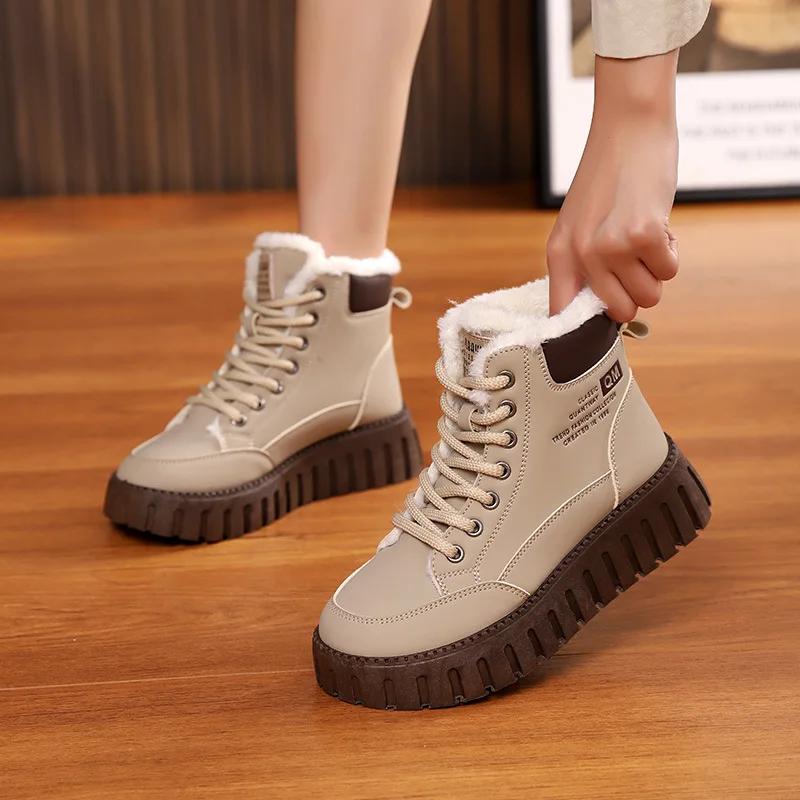 

Fashion Warm High Top Short Boots 2024 Winter New Style with Plush Thick Sole Casual Street Photography Trendy Women s Zapatos De Mujer 35 хаки