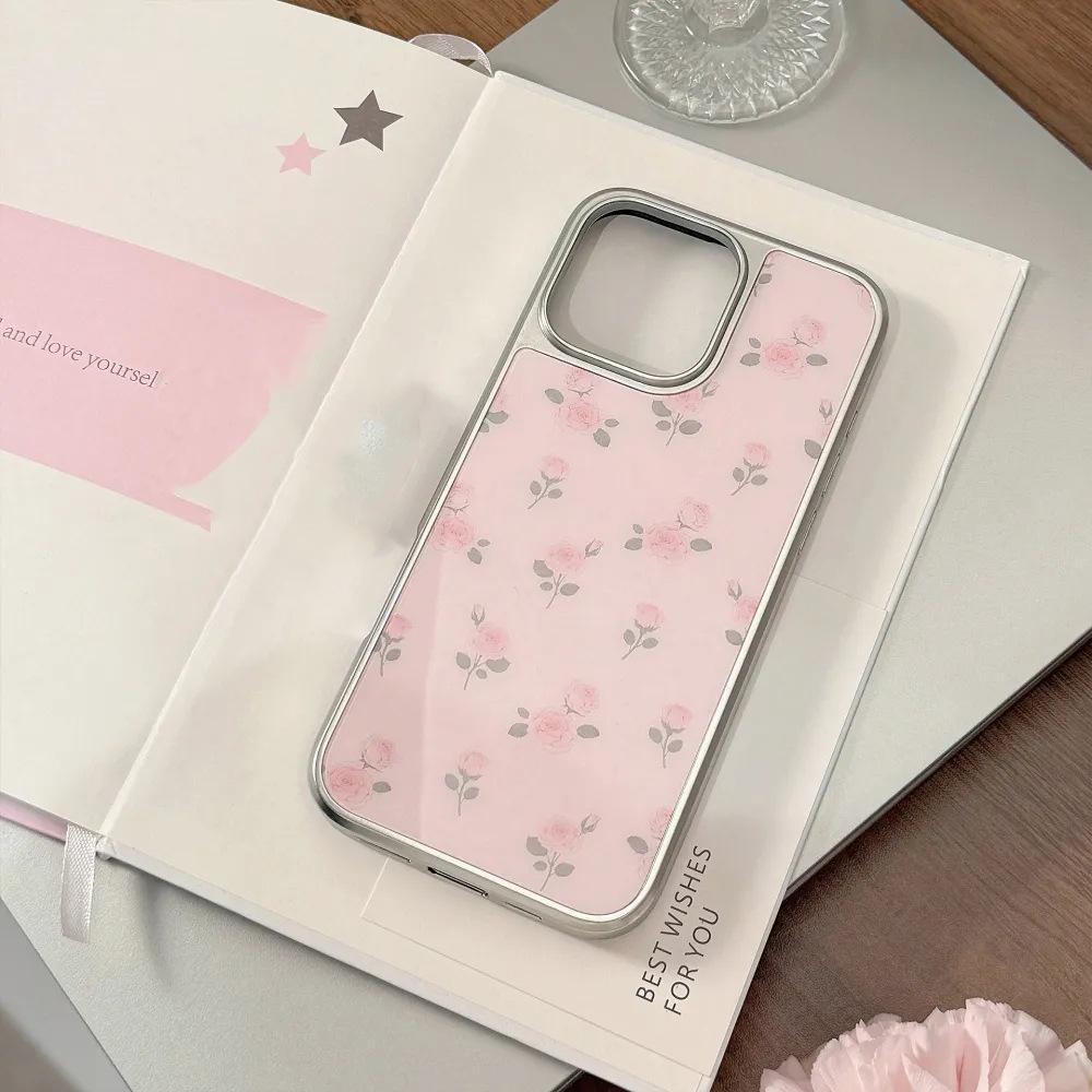 Girl Pink Rose Is Suitable for Apple IP17/16Pro Mobile Phone Case 14 Electroplated Silver Water Condensation 15 Large Holes 13 New Models