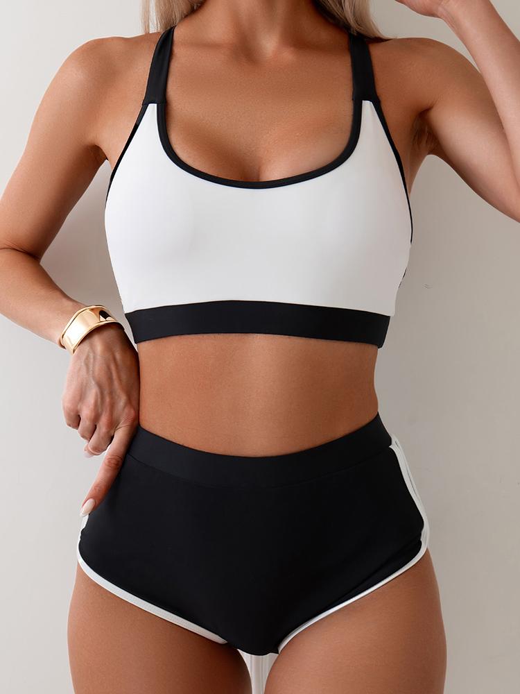 2025 High Waist Two-Piece Bikini Sexy Women's Sling Swimsuit Tight Patchwork Swimwear Summer Push Up Backless Beach Bathing Suit