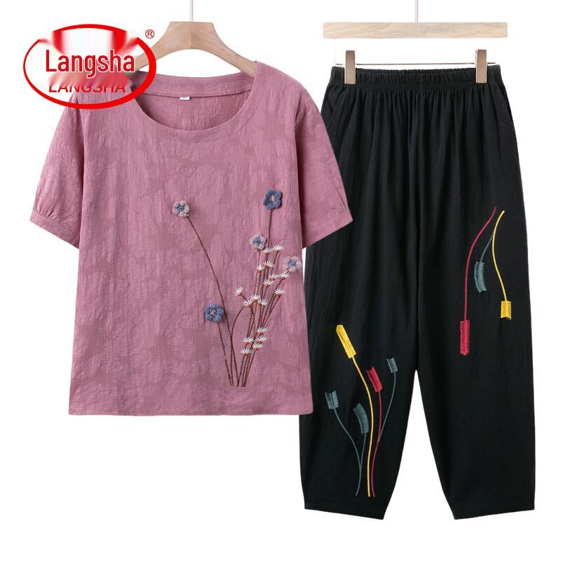 Langsha Women s Pure Cotton Summer Two-Piece Set 2XL