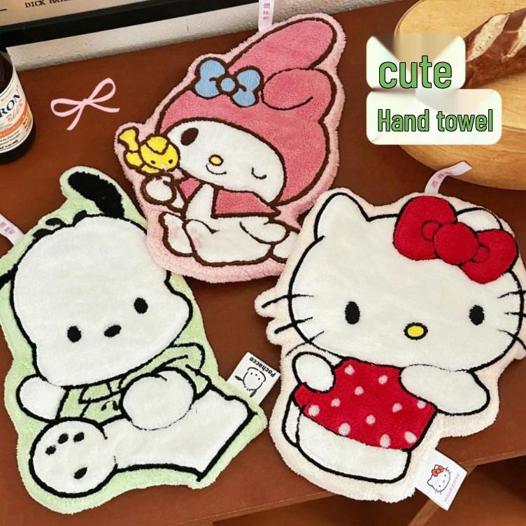 Cartoon Kitchen Hand Towel: Cute KT Cat, Thickened, Absorbent, No-Shed Cloth for Bathroom or Home
