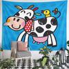 Cow with Bird Blue Dots Tapestry Wall Hanging Cute Farm Home Decor for Kids Bedroom Nursery Gift