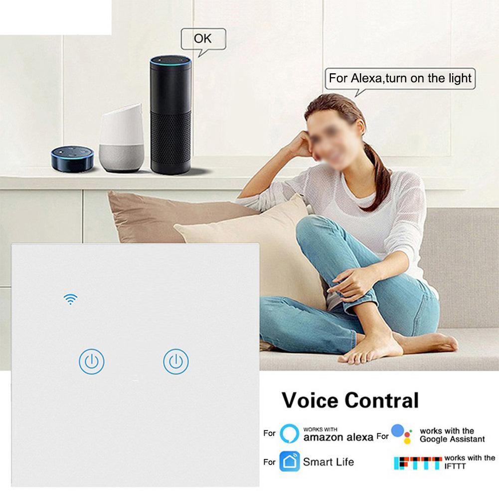 Intelligenter WiFi-Wandschalter mit 2 Tasten für das Tuya-Ökosystem Optionale Ein-Draht-Installation Neutralleiter Optional EU-Standard
