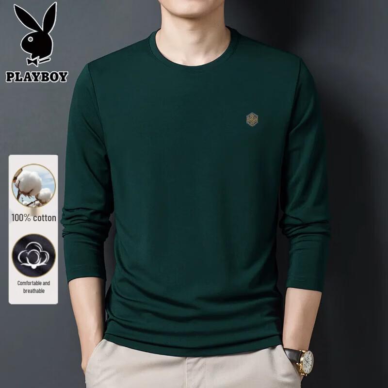PLAYBOY Men's 100% Cotton Long Sleeve Embroidered T-Shirt