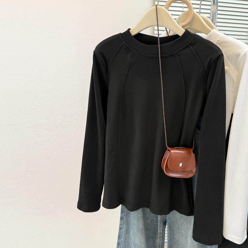 Fishbone front shoulder half turtleneck long-sleeved T-shirt women's autumn and winter German velvet polished inner bottoming shirt loose on clothes