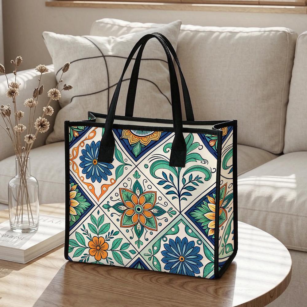 Vintage Floral Tote Bag for Women Casual Daily Use Portable Shopping Purse