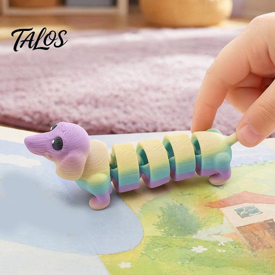 Miniature Dachshund Statue 3D Printed Figurine, Articulated Dog Fidget Toy, Puppy Collectible PLA Figurine Figure with Movable Joints, Desktop