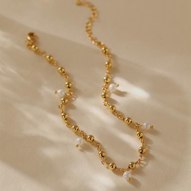 K Gold Plated Copper Simple Abs Pearl Womens Fashion Anklet