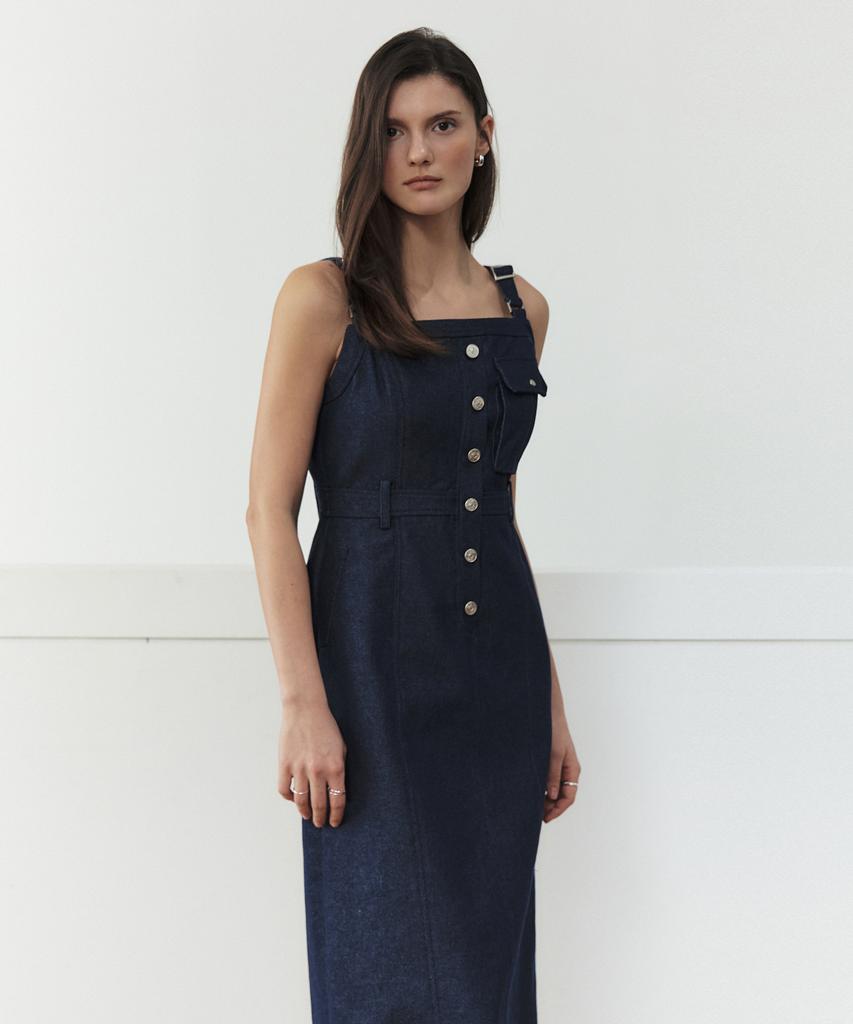 Artid Suspender Pocket Sleeveless Dress_Indigo