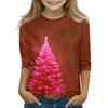 Christmas Day Print Tops For Youth Girls 4-11 Years Round Neck 3/4 Sleeves T-Shirts Trendy Tops Outfit Tees