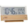 Seiko Clock tabletop alarm radio-controlled digital calendar temperature humidity display see-through LCD light brown wood grain pattern body size