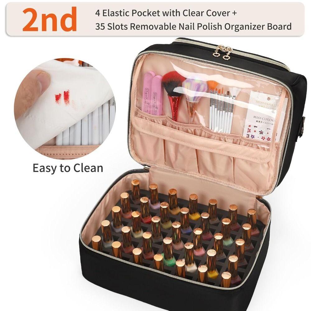 Double Layer Nail Polish Organizer Bag Travel Case Large Capacity Nail Tech Kit Holds 60 Bottles Makeup Bag Nail Care Tool