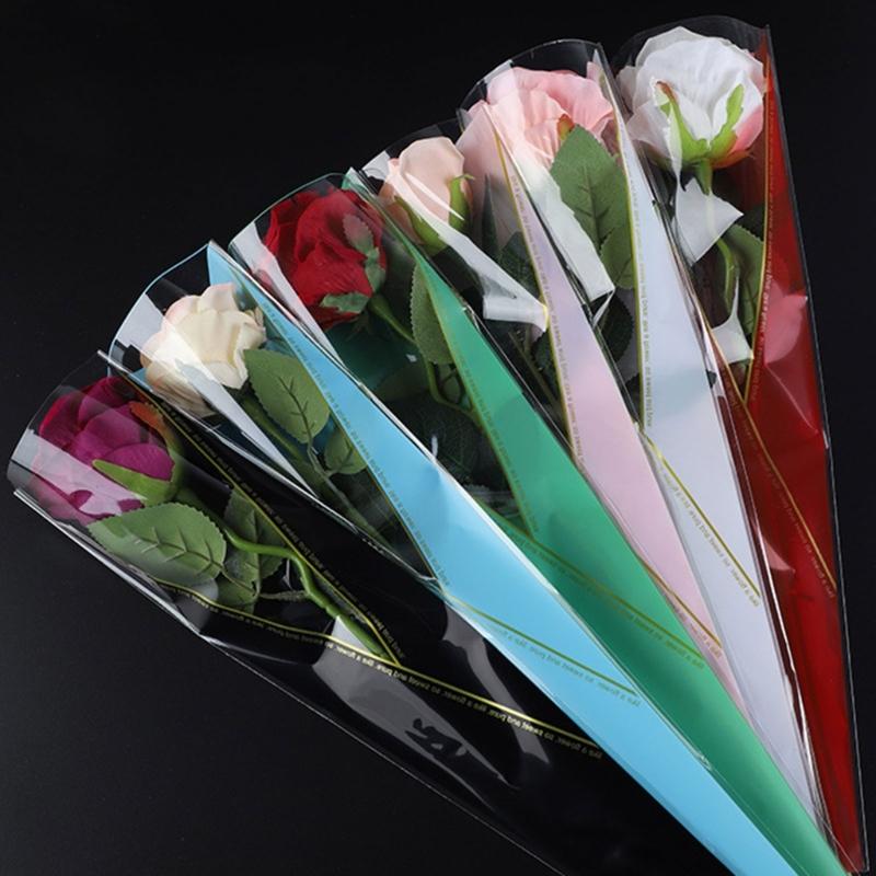 50Pcs Elegant Flower Wrapping Bags Waterproof Reusable Single Rose Sleeves Plastic Bag for Weddings Birthday Parties