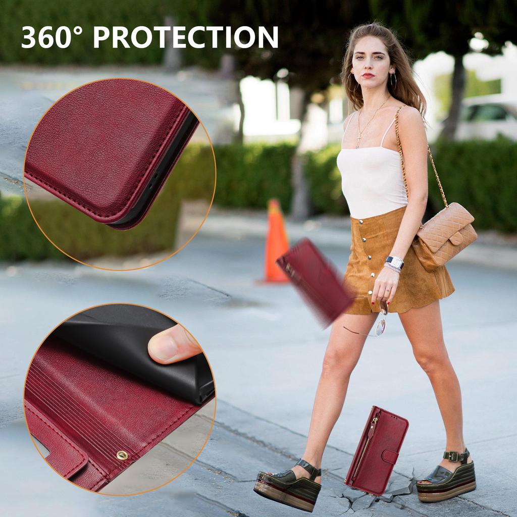 For iPhone 17 Pro Max Case Zipper Pocket Multiple Card Slots Leather Phone Cover