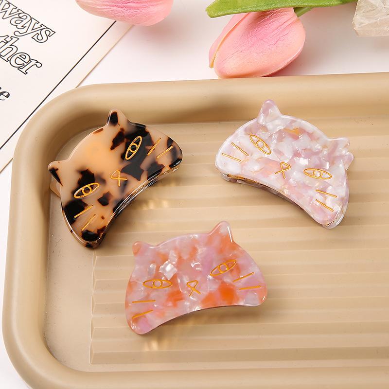 1Pcs Cute Sweet Hair Scratch Elegant Acetate Cat Grab Clip Metal Tooth Hairpin Ladies Back Of The Head Disc Hair Gripper