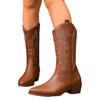 Autumn Foreign Trade Fashion Rough Embroidery Women's High-heeled Western Boots