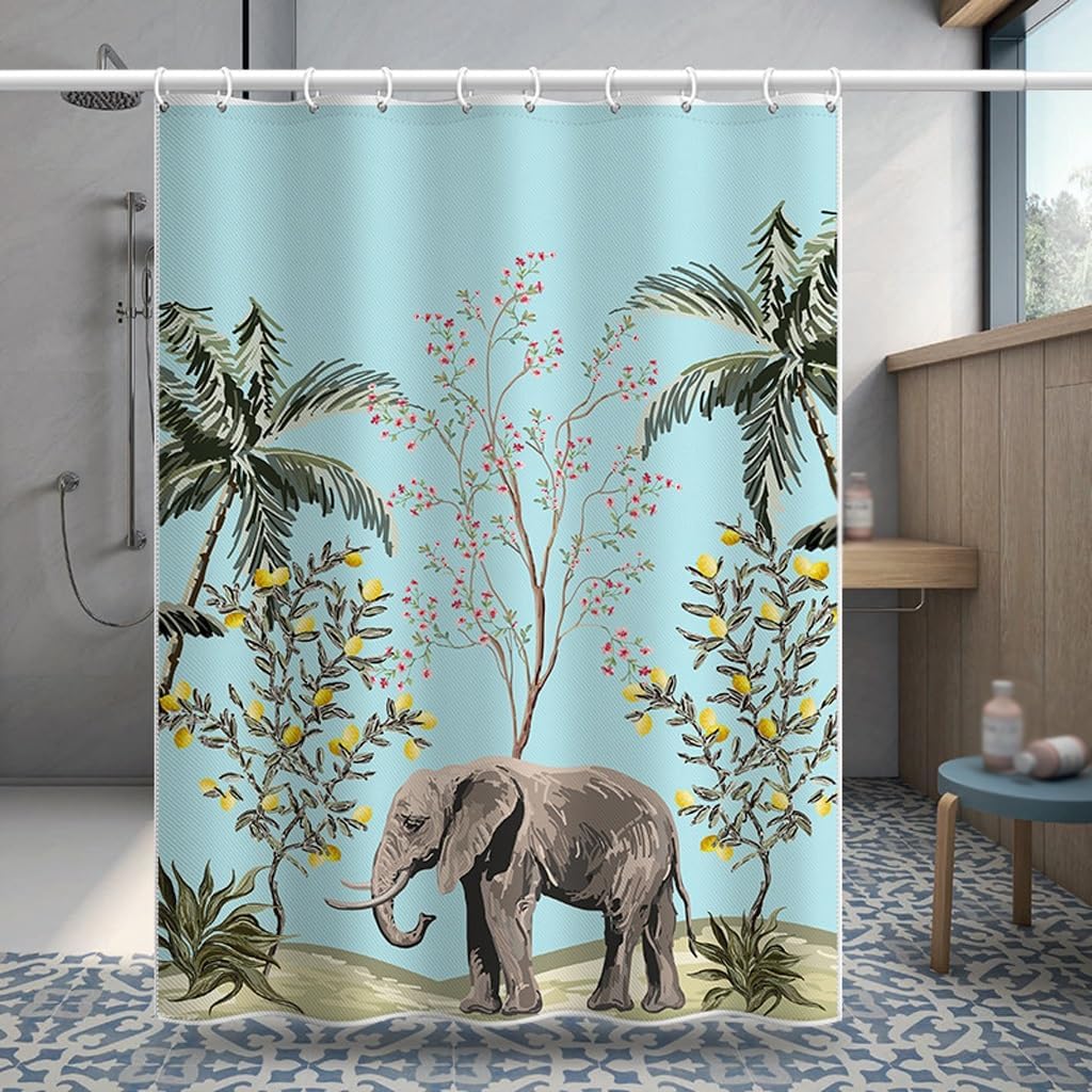 

1 Piece Jungle Elephant Pattern Shower Curtain Polyester Fabric Machine Washable Suitable For Bathroom Decoration W60H190(CM)-1 Pcs