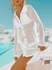 Women's Crochet Beach Cover Up Button Down Long Sleeve Cardigan Mini Dress