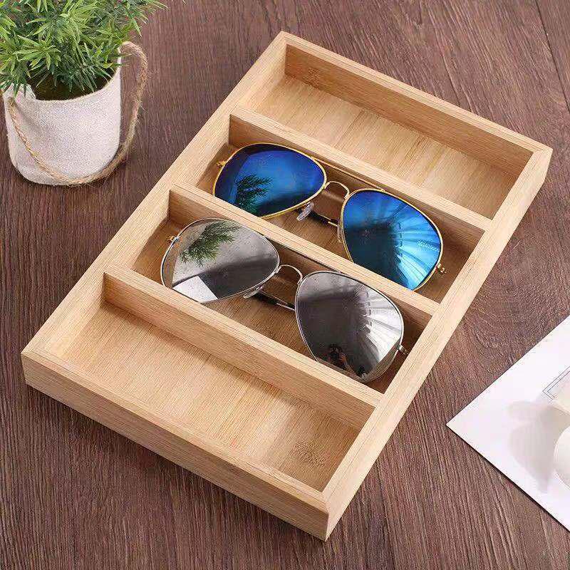 Bamboo & Wood Eyeglasses Tray and Sunglasses Holder Display Stand