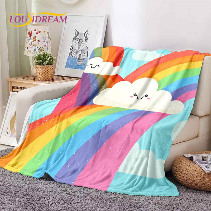 Rainbow Colour Illusion Cartoon Soft Flannel Blankets,Throw Blanket Comfortable Blanket for Picnic Beds Sofa Home Bedroom Gifts