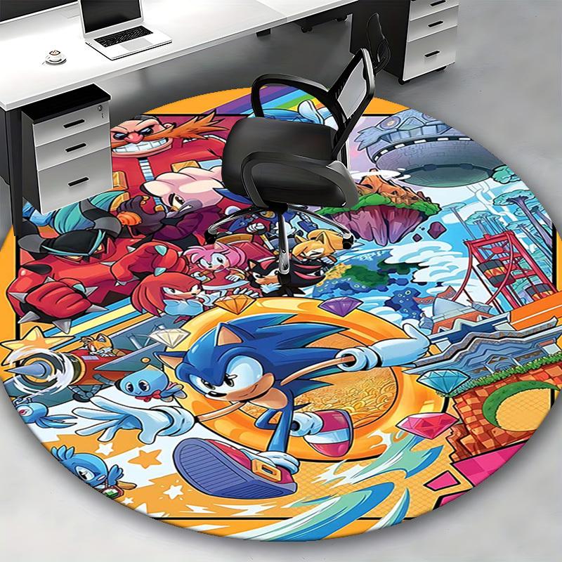 1pc Sonic the Hedgehog Anime Cartoon Design Round Carpet  Office Chair Mat, NonSlip Rug for Home Decor, Living Room, Bedroom