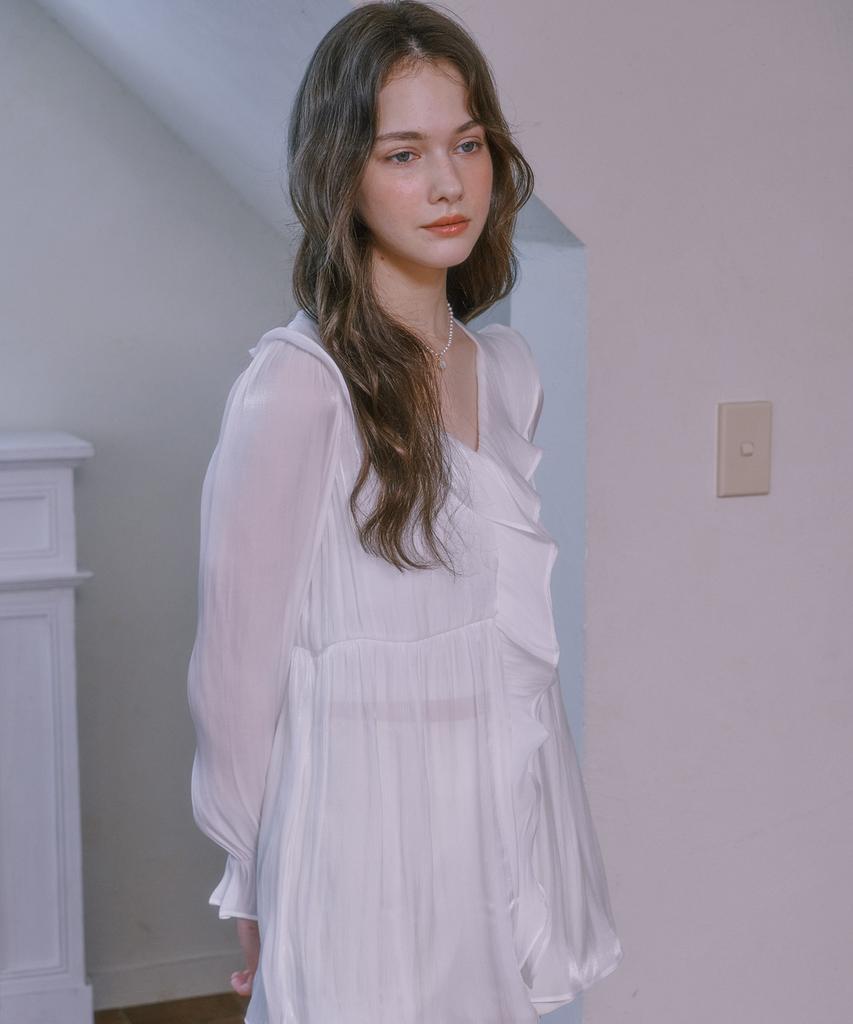 LULUCHOU See-Through Ruffle Blouse - Pearl White