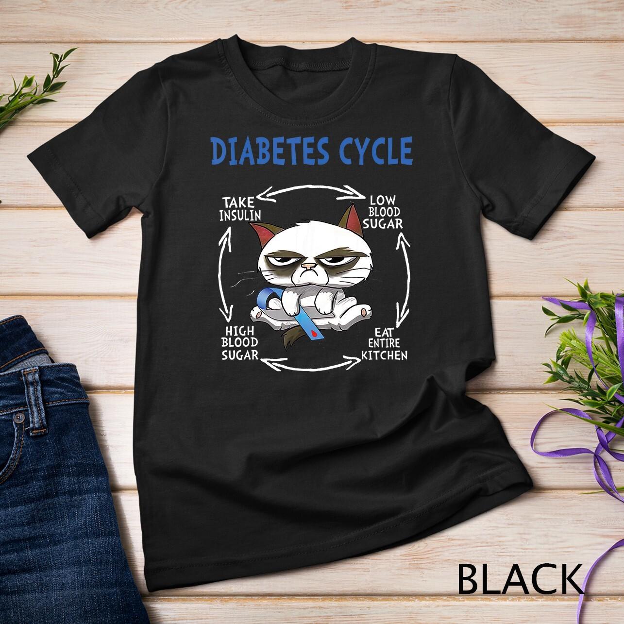 Diabetes Cycle, Diabetes Awareness, Funny Cat Outfits T-Shirt Mens Womens Tees Top Unisex T-Shirt Mens Womens Tees Top 4XL