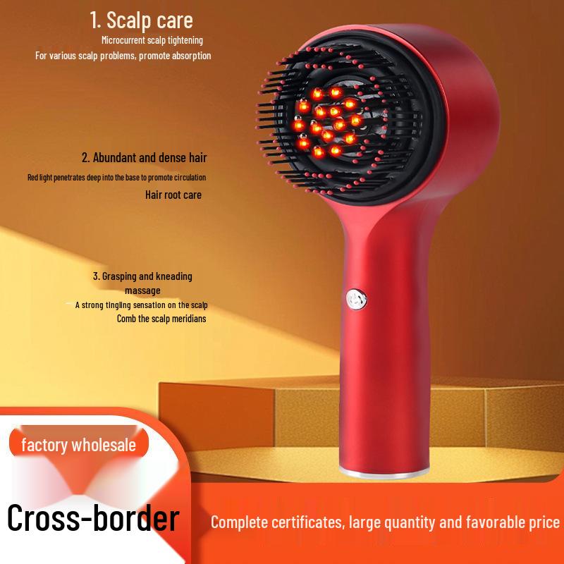 Microcurrent Hair Growth Massager Comb with Red Light for Scalp Therapy and Anti-Hair Loss Starry Red
