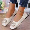 Gentle flat shoes spring new shallow mouth rhinestone square head temperament single shoes women