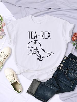 Tea Rex Băutură Amuzantă cu Dinozaur Cafea Tricouri Dama Respirabile Casual Mânecă Scurtă Personalitate Tricou Toate-matematicile Îmbrăcăminte Femei Topuri