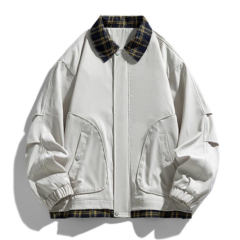 

Мужская рубашка с воротником, осенняя новинка, мужская повседневная модная куртка-пиджак в гонконгском стиле с лацканами в цветную клетку. M белый