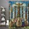 Sheep Egyptian Round Tengue Shower Curtain, Bathroom Decorative Shower Curtain, Waterproof Shower Curtain with Hooks