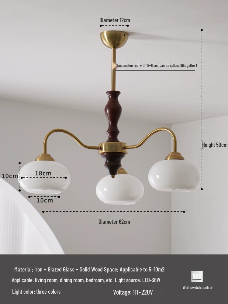

Винтажная люстра Ваби-Саби из массива дерева для столовой, кабинета и спальни 12W Tricolor Light