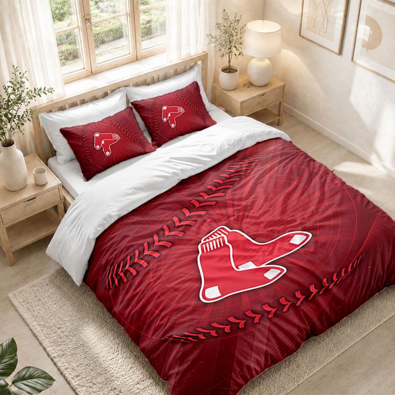 Bedding Set 1 Duvet Cover 2 Pillowcases Boston Red Sox Print Bedroom Home Decoration