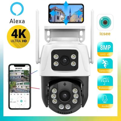 LS VISION Telecamera Wifi da 8 MP PTZ Visione notturna esterna Doppio schermo Rilevamento umano Telecamera IP di sorveglianza CCTV di protezione di sicurezza da 4 MP