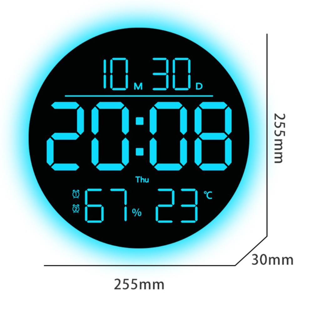 Colorful RGB Wall Clock With Remote Control Displays Date, Day, Temperature, And Humidity For Home Decor