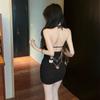 Burgundy Sexy Butterfly Chain Halter Sleeveless Hip Wrap Short Skirt Temperament Spice Girl Pleated Waist Skinny Dress