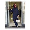 Women's Hooded Zippered Sleeves Elastic Wide Leg Pants Suit
