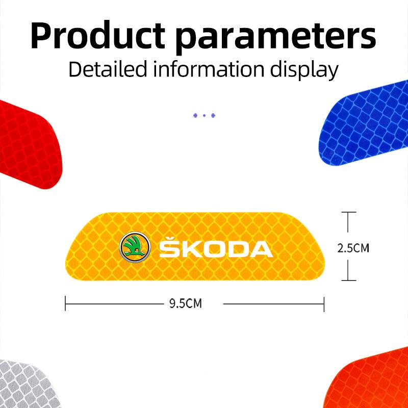 4Pcs Car Door Sticker Safety Opening Warning Reflective Decal Mark For Skoda Kylaq Elroq Kodiaq Octavia Enyaq Kamiq Scala Superb