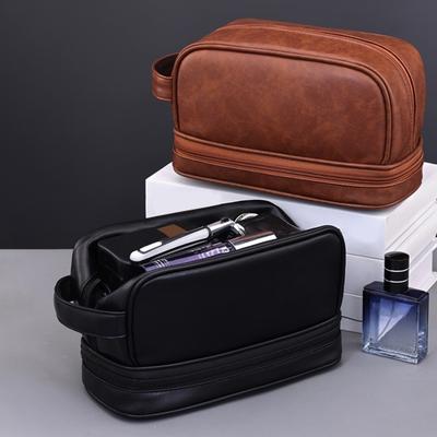 Férfi Utazási Piperecikk Táska Műbőr Vízálló Piperecikk Rendszerező Oldalsó Fogantyúval Nedves Rekesz Borotválkozási Kiegészítők Tároló Táska