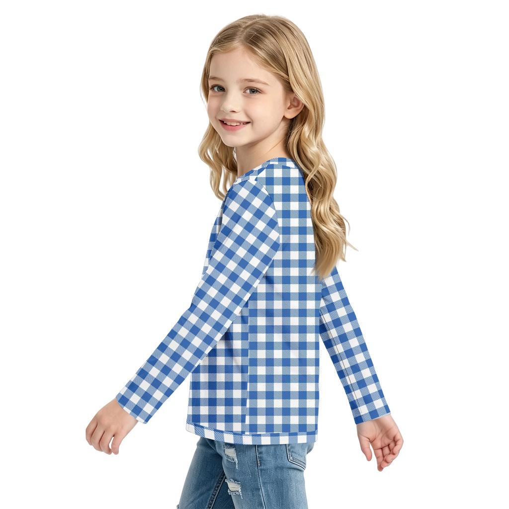 Kinder Langarm Kariertes Rundhals-T-Shirt für Lässige Tägliche Kleidung
