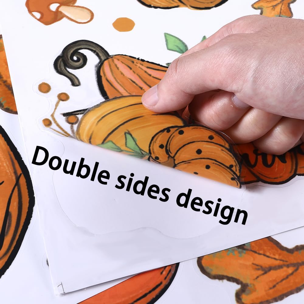 DIYDEC 6 Sheets Fall Window Clings Double-Sided Window Stickers with Orange Maple Leaves Pumpk Blue Truck Thanksgiving Window Decals for Autumn Home
